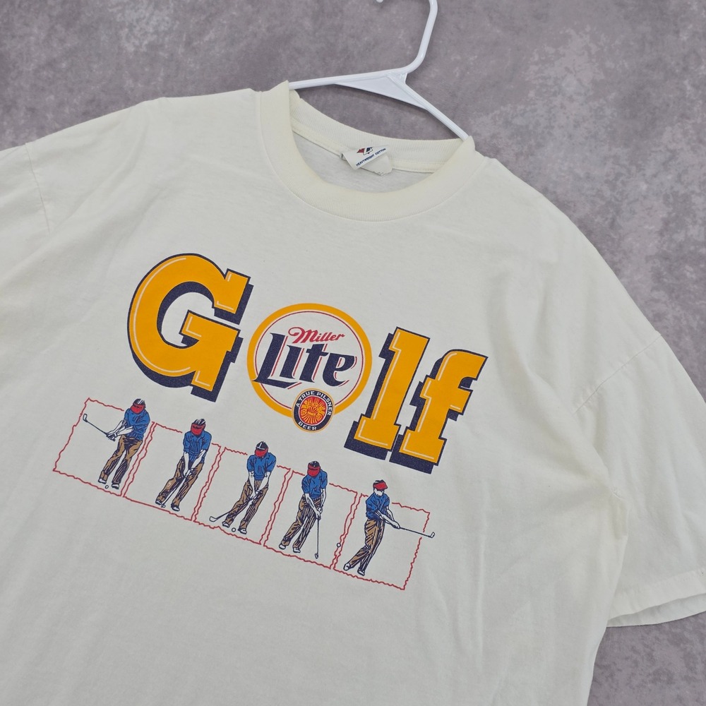 Vintage Miller Lite Golf T-Shirt Jerzees Heavyweight Cotton Cream Mens XL